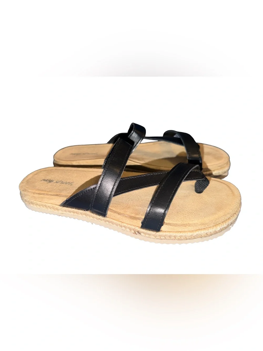 Easy Street Women’s Song Triple-Strap Toe-Loop Song Sandals, Black, Size 8 NWT
